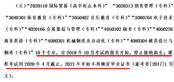 自考资讯丨2020浙江自考专业停考通知